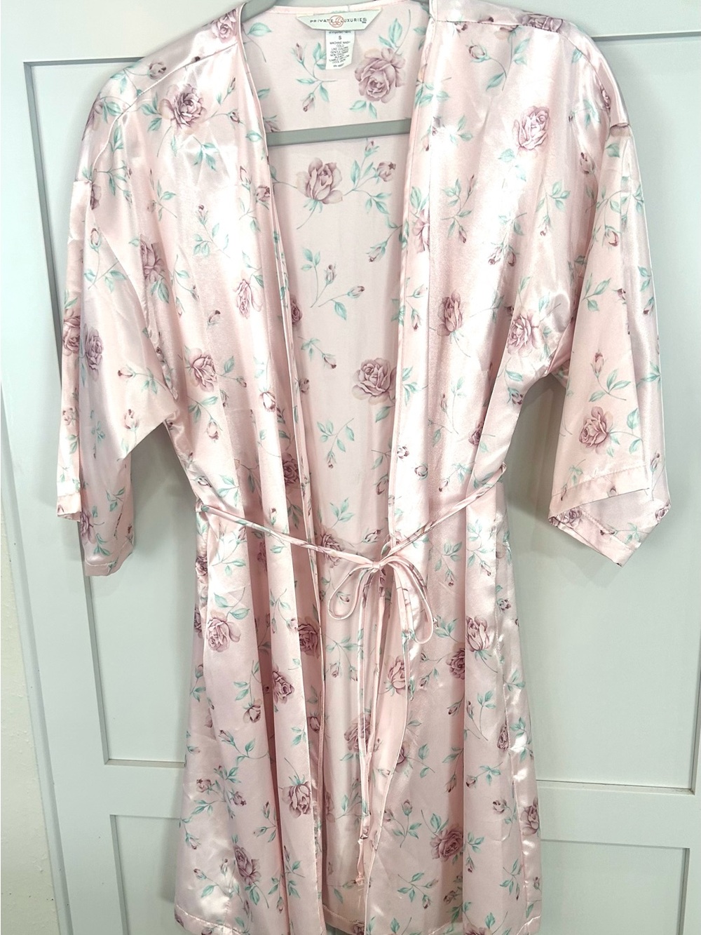 Light Pink Floral Satin Tie-Waist Robe